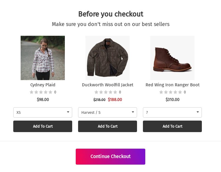 Initiate checkout upsell